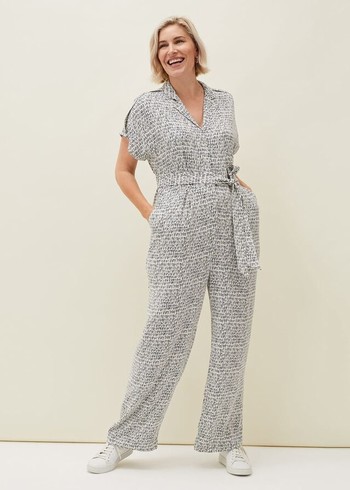 Phase Eight Paige Abstract Print Jumpsuit Navy/White Australia | DO5893017